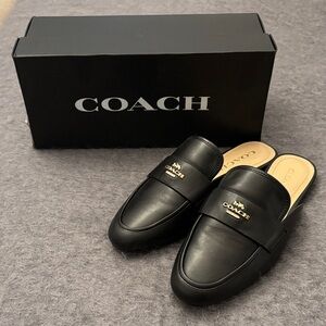 Coach Black Leather Slip-On Loafers